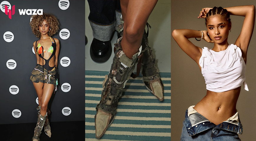 Tyla Takes the Stage in Camo Patchwork Boots While at Spotify Beach During Cannes Lions Festival